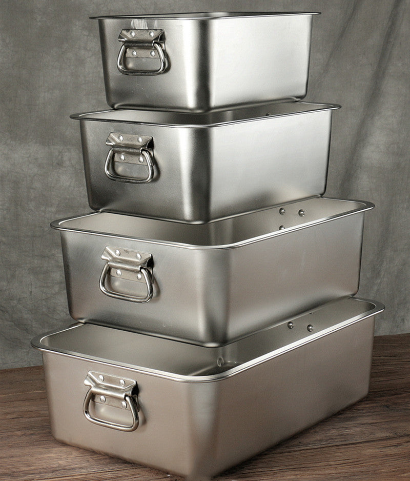 Stainless Steel Food Turnover Square Basin With Lid And Handle