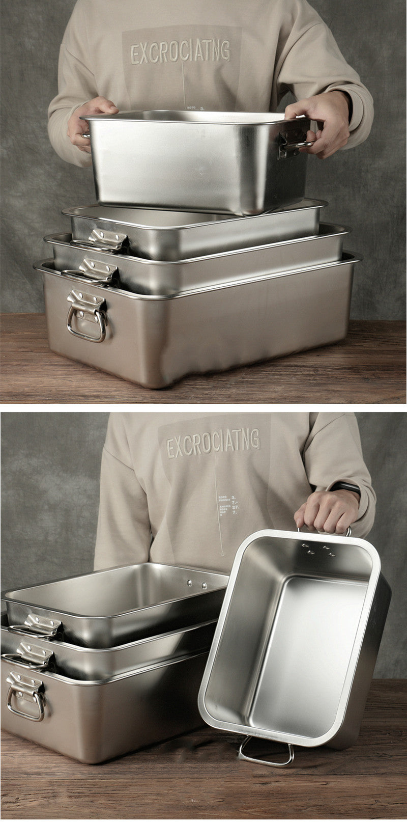 Stainless Steel Food Turnover Square Basin With Lid And Handle